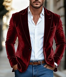 رخيصةأون -رجالي معطف شتوي بليزرات مخملية رسمي مناسب للبس اليومي جيبة كلاسيكي الخريف الشتاء مخمل لون الصلبة زر واحد صدر واحد سترة رياضية عنابي أزرق ملكي أخضر داكن