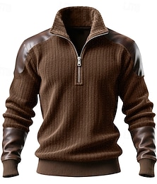 abordables -Homme Sweat-shirt Pull Sweat-shirt quart de fermeture éclair Tricot côtelé Marron Col montant Uni Patchwork Texturé Sport & Loisir Occasionnel Quotidien Streetwear Frais Vêtements de sport Hiver