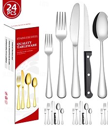 voordelige -24-delige roestvrijstalen kerstbestekset, mes, vork, lepel, servies, westerse dinerbestek, vakantiegeschenkdoosset voor kerstfeest