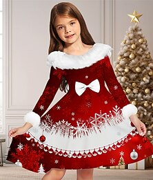 economico -Natale ragazze' 3D Fiocco di neve campane Abito Manica Lunga Primavera Autunno Vacanza Quotidiano Ferie Bello Dolce Bambini 4-12 Anni Vestito da Festa Abito a trapezio Lunghezza al ginocchio