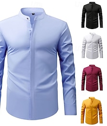 cheap -Men's Shirt Dress Shirt Non Iron Shirt Band Collar Shirt Plain Business Daily Black White Yellow Wine Long Sleeve Mandarin Collar Summer Spring Clothing Apparel