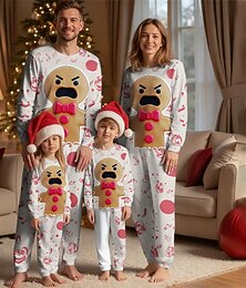 economico -Famiglia Natale Pigiama di Natale per Famiglia Pigiama Set famiglia Grafico Omino di marzapane Casa Stampato Bianco Manica Lunga Quotidiano Abiti coordinati