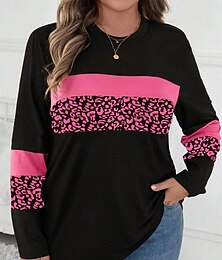 levne -Dámské Plus velikost Topy Tričko Geometrie Tisk Dlouhý rukáv Tričkový Na běžné nošení Denní Polyester Podzim Zima Žlutá Světlá růžová