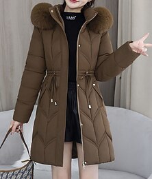 preiswerte -Damen Wintermantel Daunenjacke Warm Bequem Kordelzug Reißverschluss Tasche Pelzkragen Lässig Einfach Urlaub Straße Lässig Alltagskleidung Lang Umlegekragen Normale Passform Langarm Oberbekleidung