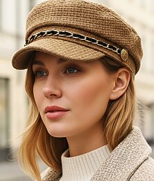 halpa -Naisten kudottu tweed-leipurihattu ketjukoristeella – vintage-lehtipoikatyylinen lippis syksyn ja talven rentoihin asuihin ja katumuotiin