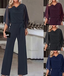 ieftine -Pentru femei Normal Salopete Elegant Culoare solidă Manșon Jumate Picior Larg Stil Nautic Talie Înaltă Vacanță Zilnic Fit regulat Negru Roșu Vin Bleumarin Primăvară