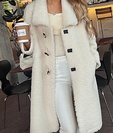 baratos -Mulheres Casaco de inverno Casaco Manter Quente Confortável Bolsos Botões Casual Tecido Roupa Diária Para Noite Final de semana Longo Aberto para a Lateral Normal Manga Longa agasalhos Bege Café