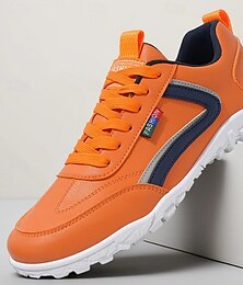 abordables -Zapatillas de running ligeras de color naranja para hombre con rayas azul marino en contraste, zapatillas deportivas transpirables para gimnasio, entrenamiento al aire libre y caminatas diarias.