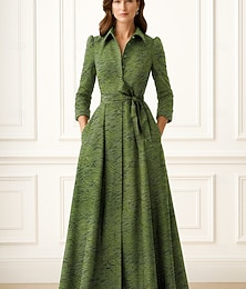 preiswerte -A-Linie Bodenlang Hemdblusenkleid Abendkleid Langarm Bateau-Ausschnitt Elegant Formell Polyester Brautmutterkleid mit Spitze Schärpe / Band