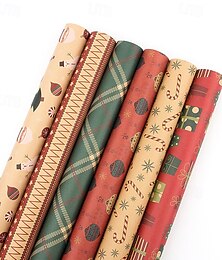 voordelige -6 stuks omkeerbare kerstinpakpapierrol - mini rol - 27,5*39,3 inch - kerstinpakpapier voor kerstfeestjes