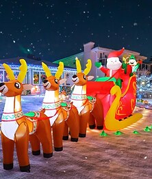 baratos -Inflável de Natal de 12FT com Luzes Papai Noel No Trenó com 3 Renas Decoração de Luzes ao Ar Livre para Decoração de Férias Festa de Natal Jardim e Gramado