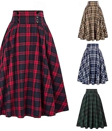 olcso -Női Szoknya A-vonalú Hinta Divat Alkalmi Térdig érő Közepes csípő Szoknyák Kockás Színes splice Nem elasztikus Iroda / Karrier Utca Sárga Rubin Medence Lóhere Ősz Spandex Poliészter