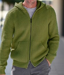 abordables -Homme Pull Gilet Cardigan Pull zippé Pull à capuche Côtelé Tricoter Hauts Réguliers Zip Up Tricoté Uni À capuche Vacances Mode Occasionnel Tenue quotidienne Vêtement Tenue Automne Hiver Bleu Vert M L