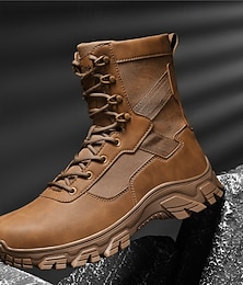 olcso -Férfi barna vízálló harci bakancs ütéscsillapító talppal és megerősített bokatámasztékkal, strapabíró taktikai lábbeli munkába, túrázáshoz és kempingezéshez