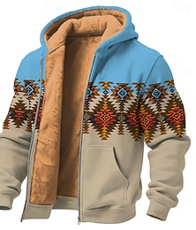 abordables -Homme Tribal Polaire Sweat à capuche Sweatshirt Mode Quotidien Col ras du cou Extérieur Escalade Bleu Kaki Zip Up Automne Hiver Designer