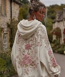 economico -Per donna Pullover Felpe con cappuccio Grafico Moda Streetwear Casual Manica Lunga Con Cappuccio Top Regolari Abbigliamento Quotidiano Casuale Sportivo Coulisse Tasca Stampato Bianco Primavera Autunno