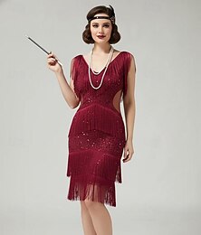 levne -Retro Řvoucí 20s 20. léta 20. století Ke kolenům Bubenové šaty Bez rukávů Velký Gatsby Flitry Třásně Do V Maškarní kostým Dámské Vánoce Karneval Plesová maškaráda Retro tematická párty Charlestonsk