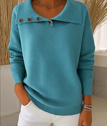 levne -Dámské Svetr Elegantní Módní Košilový límec Knoflíky Dlouhý rukáv Běžné topy Plést Denní Vodní modrá Béžová Jaro Podzim