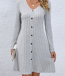 olcso -Női Mini ruha A vonalú ruha Alkalmi Napi Normál Sima Hosszú ujj V-alakú Világoszöld Fukszia Világos szürke Ősz Tél