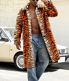 Χαμηλού Κόστους -Ανδρικά Χειμωνιάτικα μπουφάν Παλτό Faux Fur Διακοπές Καθημερινά Διατηρείτε Ζεστό Φλις Φθινόπωρο Χειμώνας Δέρμα τίγρης Μοντέρνα Κομψό στυλ street Πέτο Μακρύ Πορτοκαλί Σακάκια