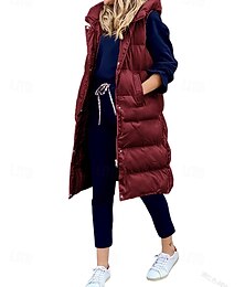 preiswerte -Damen Wintermantel Daunenjacke Weste Warm Bequem Tasche Knöpfe Lässig Einfach Urlaub Alltagskleidung Ausgehen Wochenende Lang Mit Kapuze Normale Passform Ärmellos Oberbekleidung Schwarz Wein Khaki
