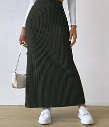 abordables -Femmes Jupe Moulant Jupe Longue Élégant Mode Sexy Occasionnel Maxi Taille Moyenne Jupes Uni Froncé Élastique Bureau / Carrière Rue Noir Amande Grise Automne Tricot Spandex