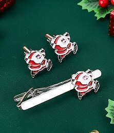 baratos -Conjunto de abotoaduras e prendedor de gravata masculino com tema natalino do Papai Noel – material em liga metálica, design festivo para festas de fim de ano e ocasiões formais.