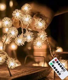 abordables -Guirlande lumineuse de Noël avec télécommande, motif pissenlit, 8 modes, 10 m, 80 LED, blanc chaud, pour sapin de Noël, chambre, ambiance festive, décoration de Noël, mariage, anniversaire, etc.