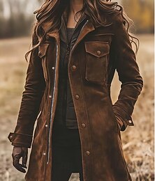 preiswerte -Damen Wintermantel Jacke Freizeitjacke Warm Bequem Tasche Knöpfe Vintage Lässig Einfach Urlaub Alltagskleidung Ausgehen Wochenende Lang Umlegekragen Normale Passform Langarm Oberbekleidung Braun