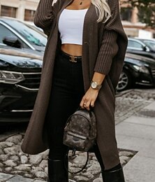 abordables -Femmes Pull Cardigan Élégant Mode Streetwear Couleur Unie Ouvert devant Tricoté manche longue Hauts Longs Tricoter Extérieur Quotidien Week-end Café Automne Hiver