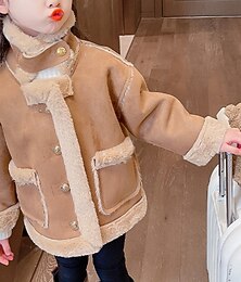 economico -Bambini Ragazze Giacca in finta pelle scamosciata Giacca in pile Giacca di pelle Tinta unica Moda Tasca Tenere al caldo Antivento All'aperto Cappotto Capispalla Dai 4 anni in su Autunno Rosa Caffè