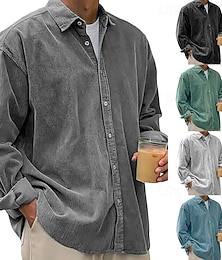 baratos -Homens Camisa Social Camisa casual Camiseta de Veludo camisa de botão Preto Branco Azul Marinha Azul Roxo Manga Longa Aberto para a Lateral Ao ar livre Rua Roupa Vintage Casual