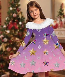 levne -Vánoce Girls ' 3D Grafika Hvězdy Šaty Dlouhý rukáv Jaro Podzim Dovolená Denní Krásná Sladký Děti 4-12 let Šaty na párty Áčkové šaty Délka ke kolenům Běžný