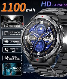 abordables -Montre connectée d'extérieur KT88 avec lampe torche LED, boussole Bluetooth, appels, moniteur d'activité multisports, batterie 1100 mAh, grande capacité