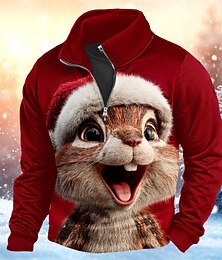 abordables -Noël Homme Animal 3D Sweatshirt Sports Mode Fermeture éclair Maison Soirée Travail Rouge rouge 2 Zip Up Automne Toutes saisons Designer