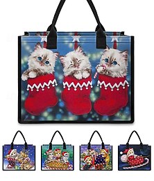 abordables -Sac cabas de Noël pour femme – orné des motifs festifs de chats de Kayomi Harai et de chaussettes de Noël colorées, idéal pour les achats de Noël, les cadeaux et les célébrations hivernales.