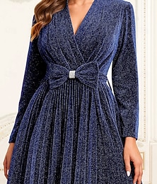 preiswerte -A-Linie Bodenlang Abendkleid Langarm V Ausschnitt Elegant Vintage luxuriös Polyester Brautmutterkleid mit Falten Paillette