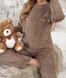 halpa -Naisten Yöpuvut Yöpukusarja Vapaa-aika Puhdas väri Joustava vyötärö Housut Koti Päivittäin Pitkähihainen Tiukka pyöreä kaula-aukko Ruskea Syksy Talvi Loose Fit