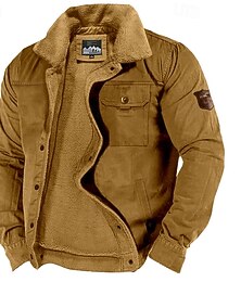 economico -Per uomo Giacca in Pile Giacca Cargo Giacca da Lavoro Formale Casa Giacca a Vento Durevole Tasca Colletto in pile Autunno Inverno Tinta unica Attivo Vintage Colletto Regolare Blu marino Verde scuro
