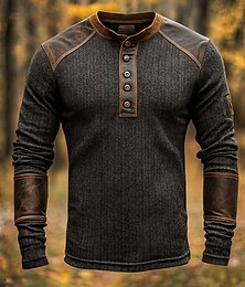 halpa -Miesten T-paita Henley-paita T-paidat Pitkähihainen paita Pitkähihainen Henley Kevät Syksy Väripalikka Muoti Suunnittelija Perus Tilkkutäkki Loma Katu Bile Tumman harmaa Top T-paita miehille