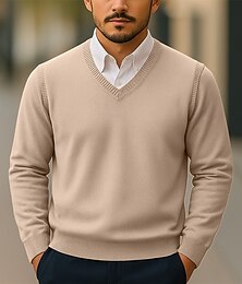 preiswerte -Herren Pullover Gerippt Stricken Normale Oberteile Gestrickt Schmale Passform Einfach V Ausschnitt Strickware Zeitgenössisch Lässig Alltagskleidung Bekleidung Herbst Kamel Schwarz S M L