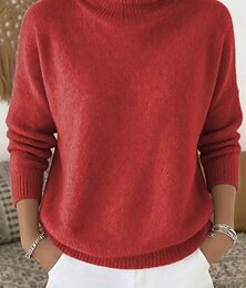 Недорогие -Жен. Вязаная ткань Пуловер Элегантный стиль Мода Повседневные Хомут Трикотаж Длинный рукав Обычные топы Вязать Повседневные Розовый Красный Весна Осень
