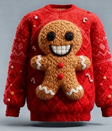 abordables -Pull de Noël moche Homme Impression 3D Bonhomme en pain d'épices Personnage de dessin animé Pull Tricots Col Rond Occasionnel Vacances Quotidien Festival Tricot Garder au chaud manche longue