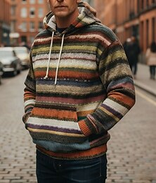 abordables -Noël Homme Rayures horizontales Sweat à capuche Mode Quotidien Occasionnel manche longue À capuche Vacances Soirée Vêtements de rue Festival Arc-en-ciel Impression Automne Hiver Designer S M L XL 2XL