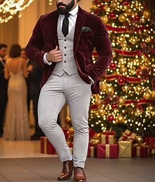 billige -herre fløyelsblazer jakke lukking krage jul mote fest ensfarget blazer gul rød grønn standard passform enkeltspent én knapp