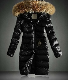 preiswerte -Damen Wintermantel Daunenjacke Kapuzenjacke Warm Bequem Reißverschluss Tasche Pelzkragen Lässig Einfach Urlaub Alltagskleidung Ausgehen Wochenende Lang Mit Kapuze Normale Passform Langarm