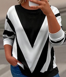voordelige -Dames Grote maat Tops Trui-sweatshirt Kleurenblok Afdrukken Lange mouw Strakke ronde hals Casual Dagelijks Polyester Herfst Winter Zwart Bruin