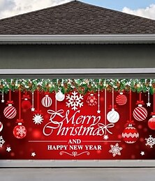 abordables -Housse de porte de garage de Noël, décoration de Noël rouge avec ornements de Noël, grande toile de fond suspendue, bannière murale extérieure, décoration de jardin, fête à domicile, décoration