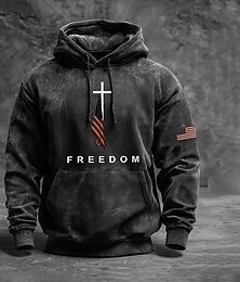 abordables -Homme Croix Drapeau Américain FREEDOM Sweat à capuche Mode Occasionnel À capuche Vacances Soirée Vêtements de rue Noir Impression Automne Hiver Designer