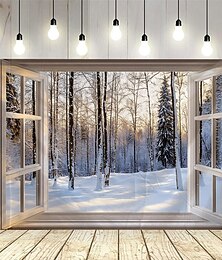 levne -Gobelín se vzorem oken sněhové scenérie, velká nástěnná dekorace, fotografické pozadí, bytové zařízení do ložnice, obývacího pokoje nebo kanceláře